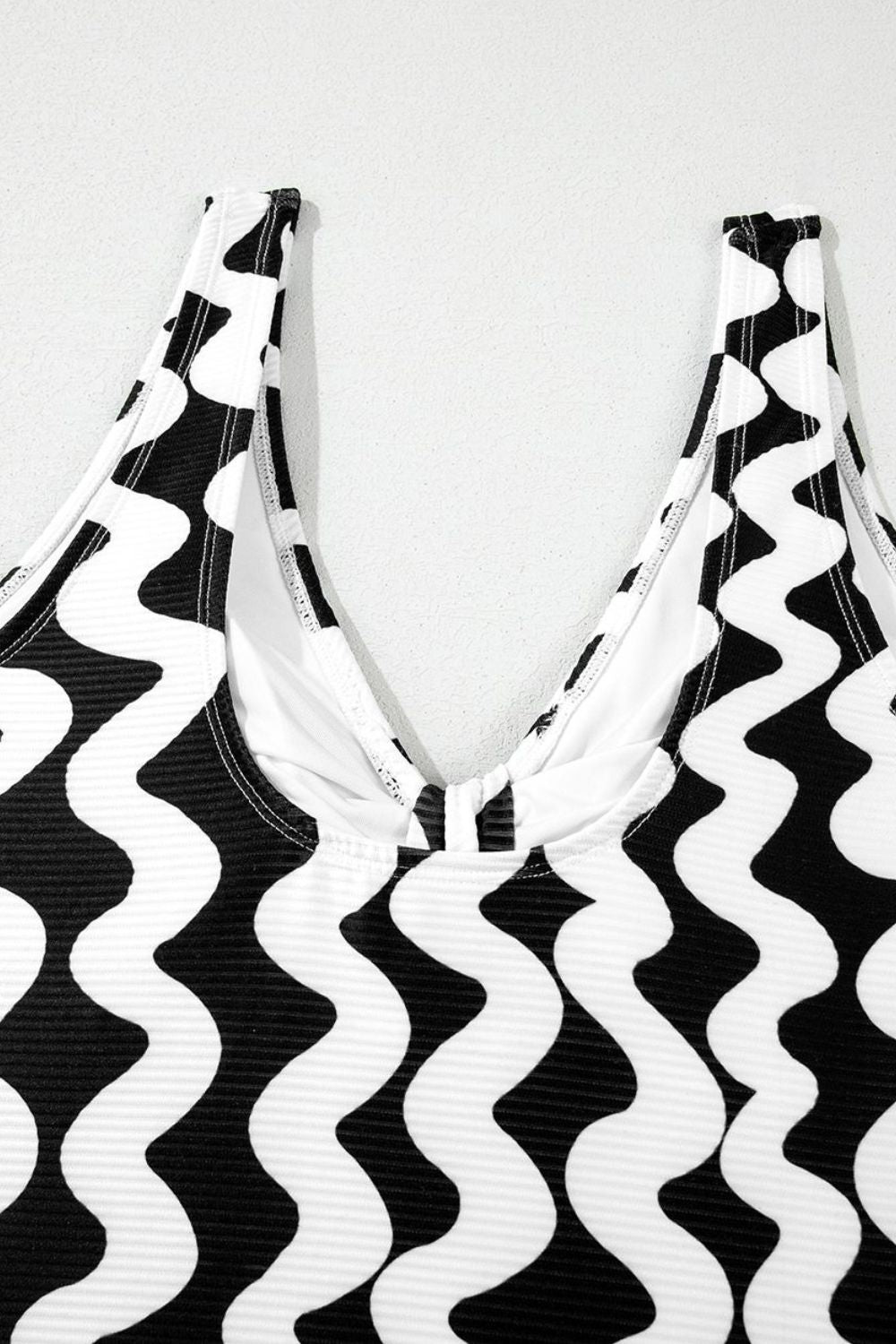 Tied Front Contrast Striped One-Piece Swimsuit.