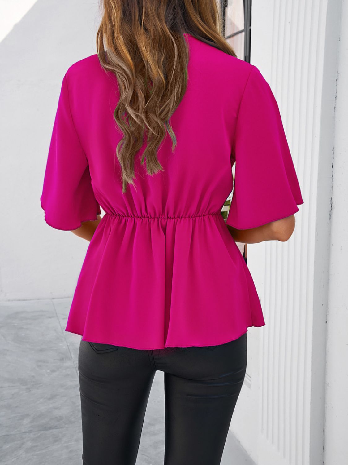 Devine Tied Front Peplum Blouse.