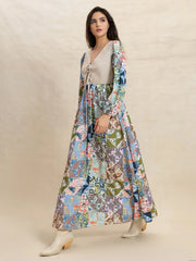 Tied Front Printed Long Sleeve Maxi Dress.