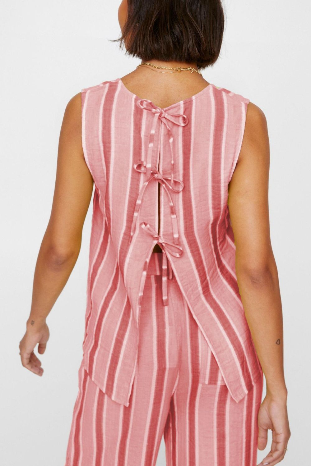 Tied Front Striped Top and Pants Set.