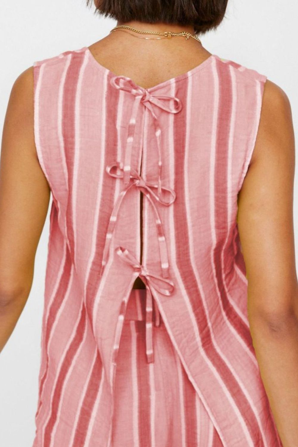 Tied Front Striped Top and Pants Set.