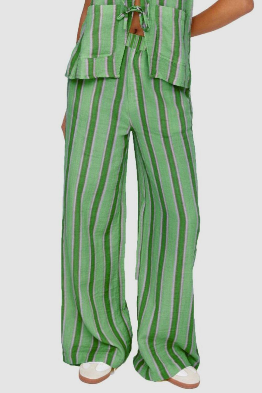 Tied Front Striped Top and Pants Set.