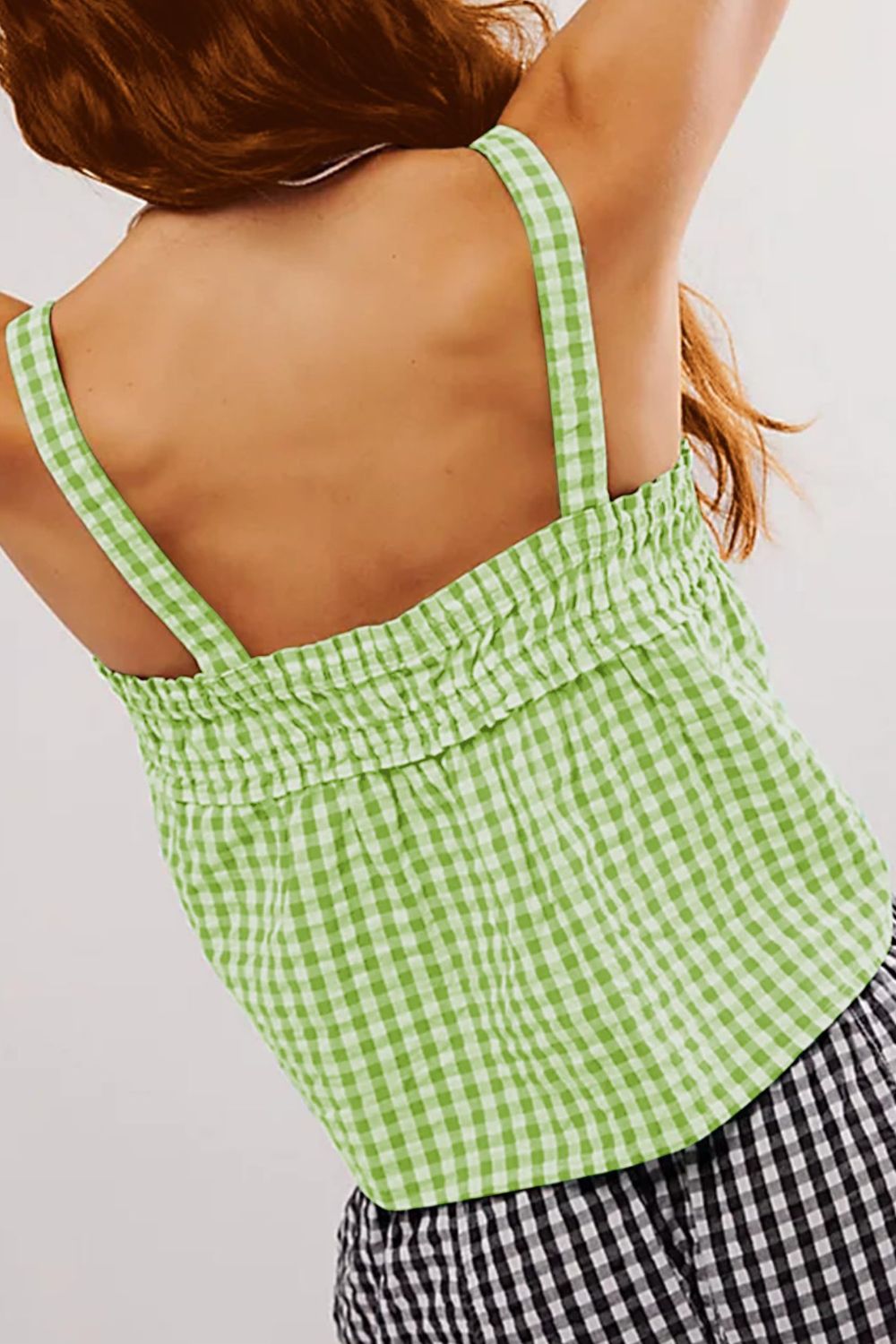 Tied front textured square neck cami, opaque.