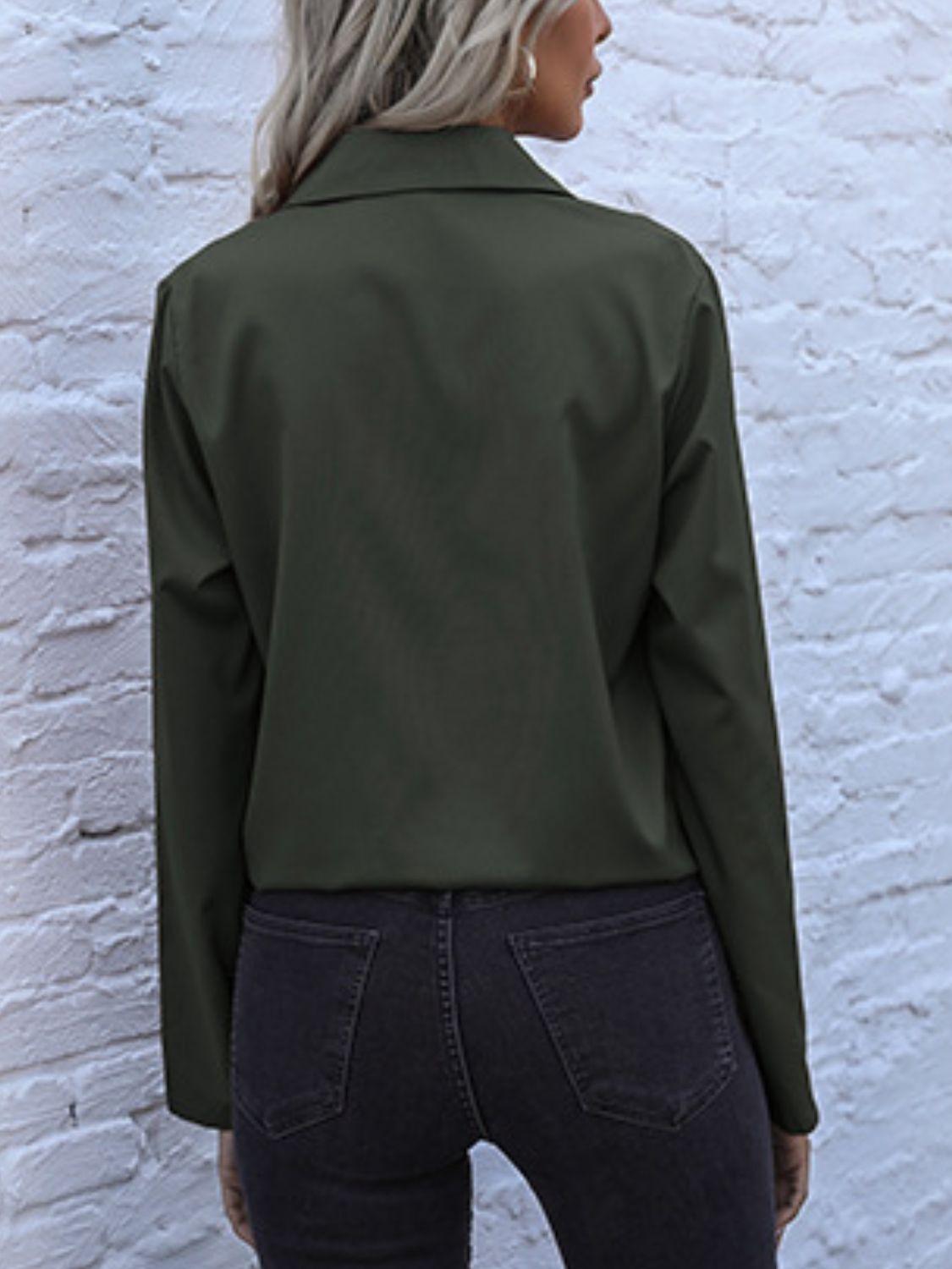Perfee Tied Hem Button Down Long Sleeve Shirt.