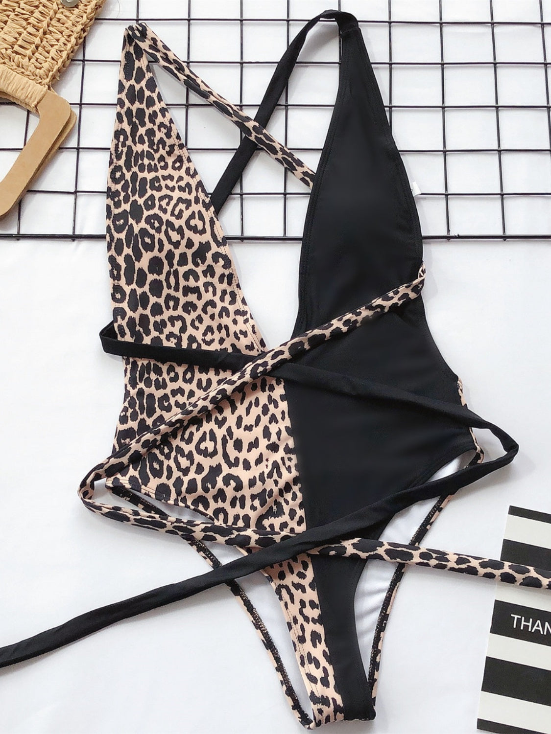 Tied Leopard Plunge One-Piece Swimwear.