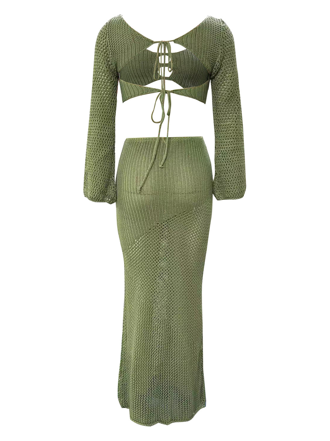 Tied Long Sleeve Top and Skirt Cover Up Set.