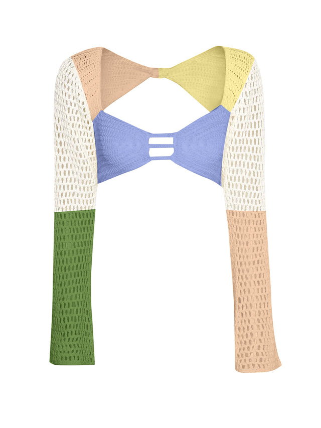 Tied Long Sleeve Top and Skirt Cover Up Set.