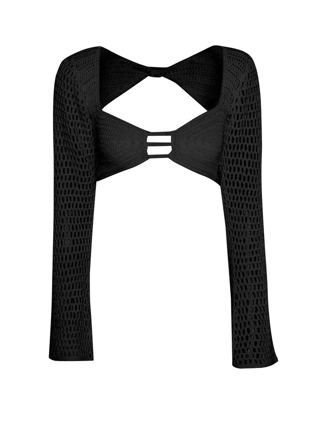 Tied Long Sleeve Top and Skirt Cover Up Set.
