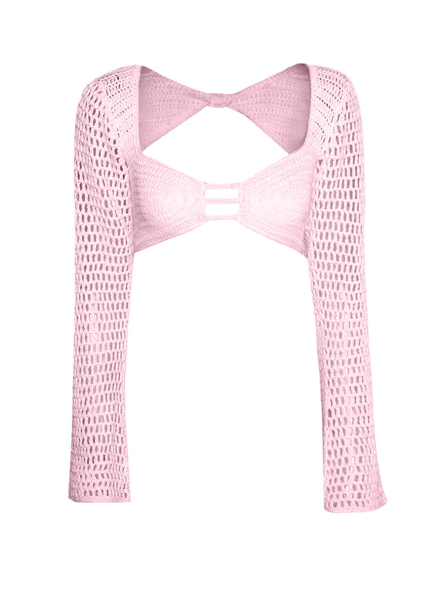 Tied Long Sleeve Top and Skirt Cover Up Set.