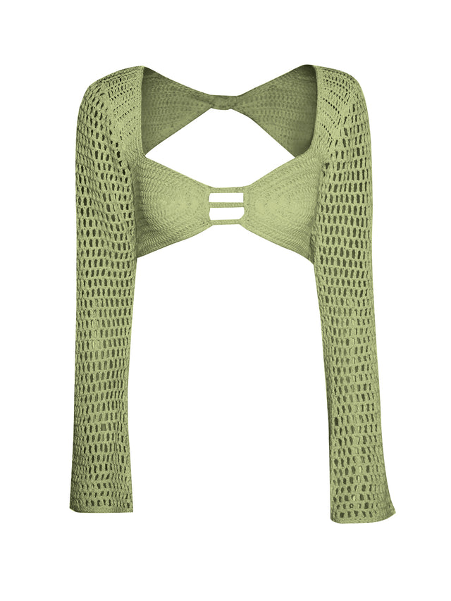 Tied Long Sleeve Top and Skirt Cover Up Set.
