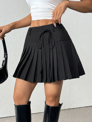 Tied Pleated Mini Skirt.