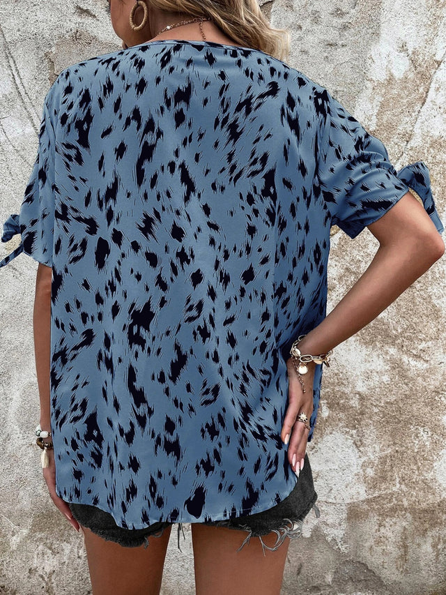 Tied Printed Boat Neck Blouse.