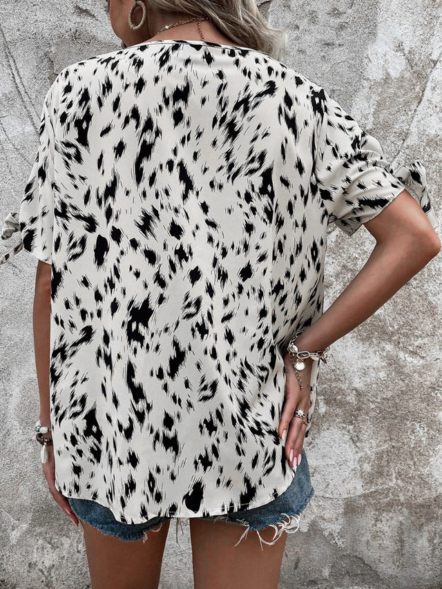 Tied Printed Boat Neck Blouse.