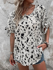 Tied Printed Boat Neck Blouse.