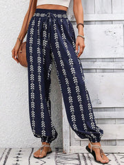 Tied printed high waist pants, opaque.