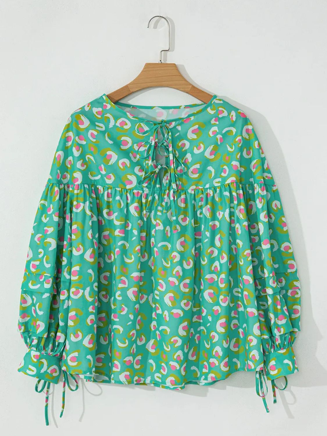 Tied Printed Long Sleeve Blouse.