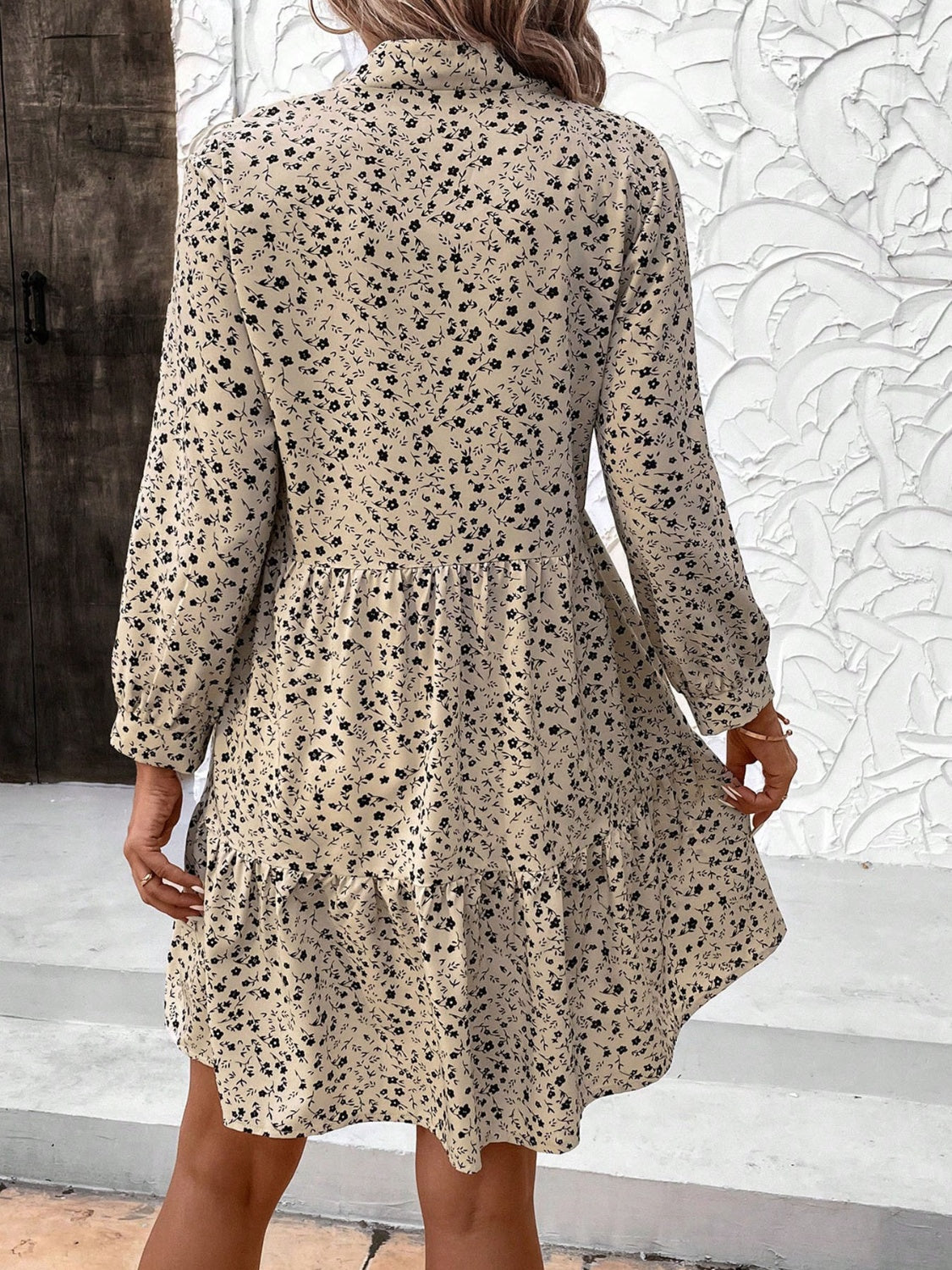 Tied Printed Long Sleeve Mini Dress.