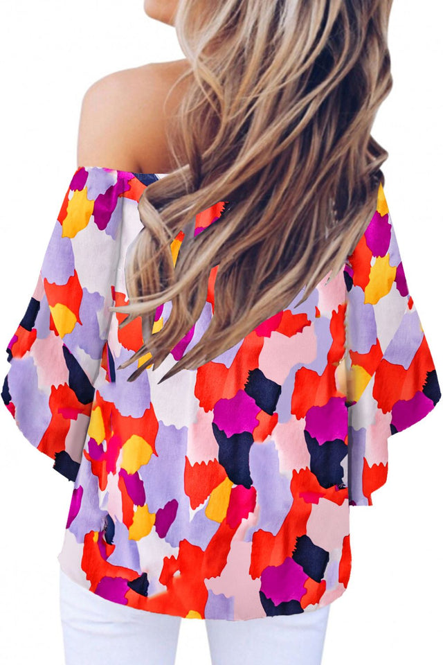 Tied Printed Off-Shoulder Half Sleeve Blouse.