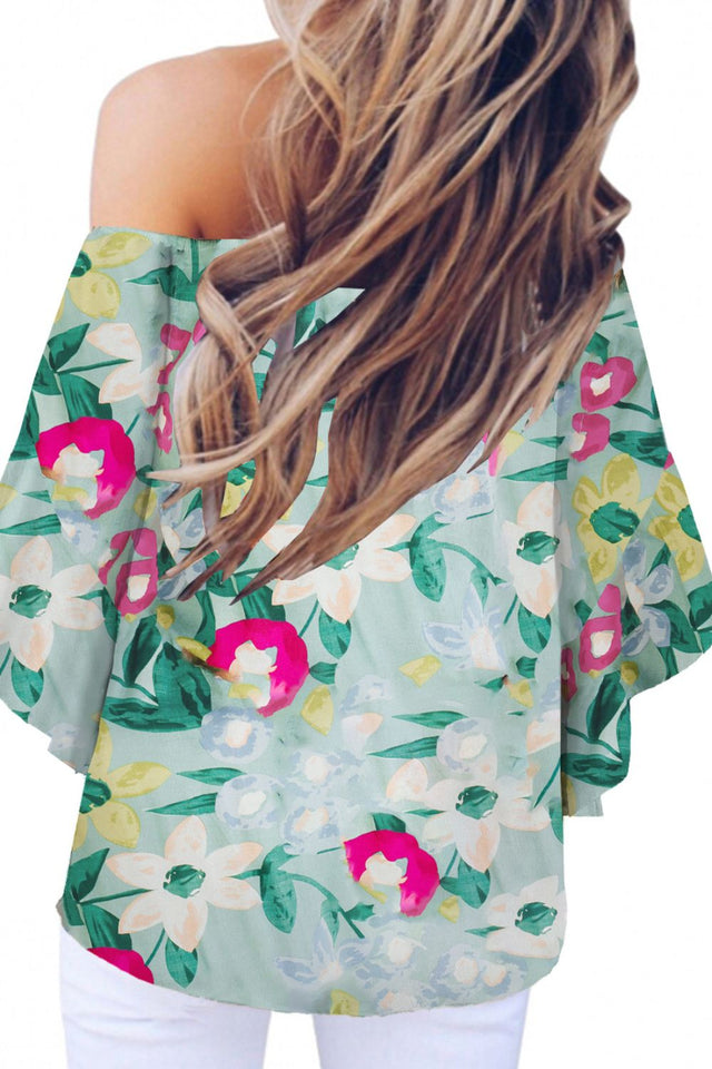 Tied Printed Off-Shoulder Half Sleeve Blouse.