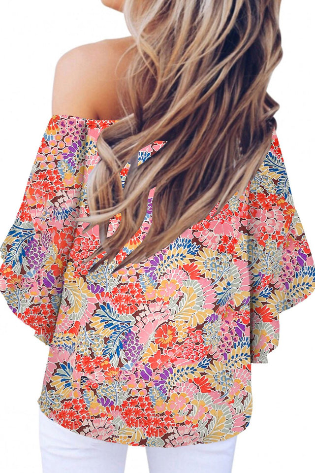 Tied Printed Off-Shoulder Half Sleeve Blouse.
