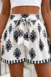 Tied printed shorts.