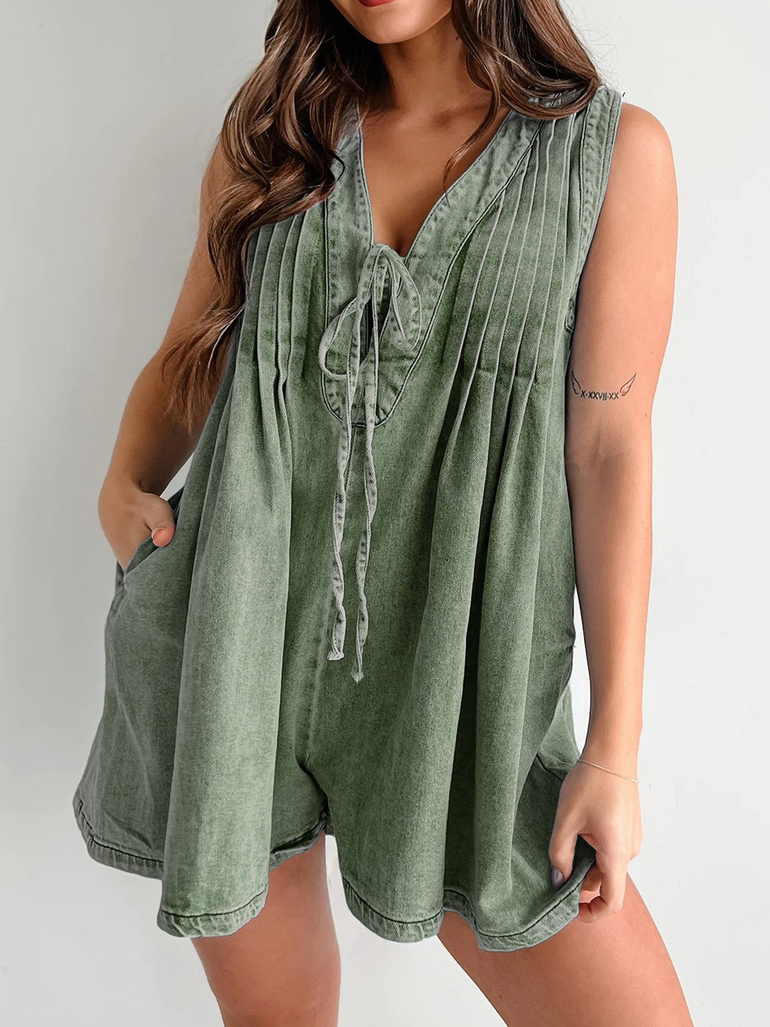 Tied Romper with Pockets.