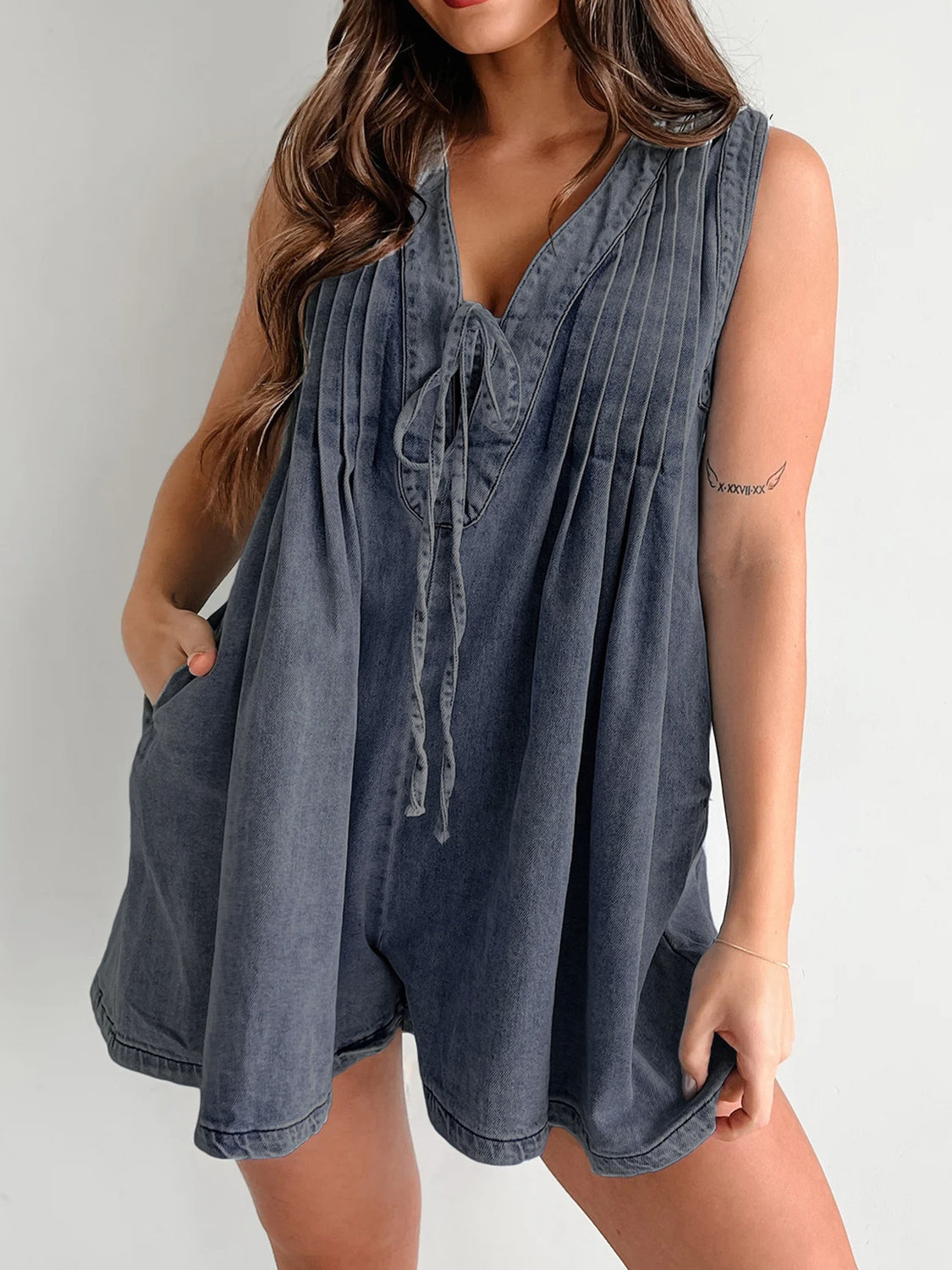 Tied Romper with Pockets.