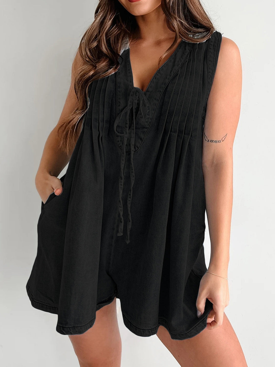 Tied Romper with Pockets.
