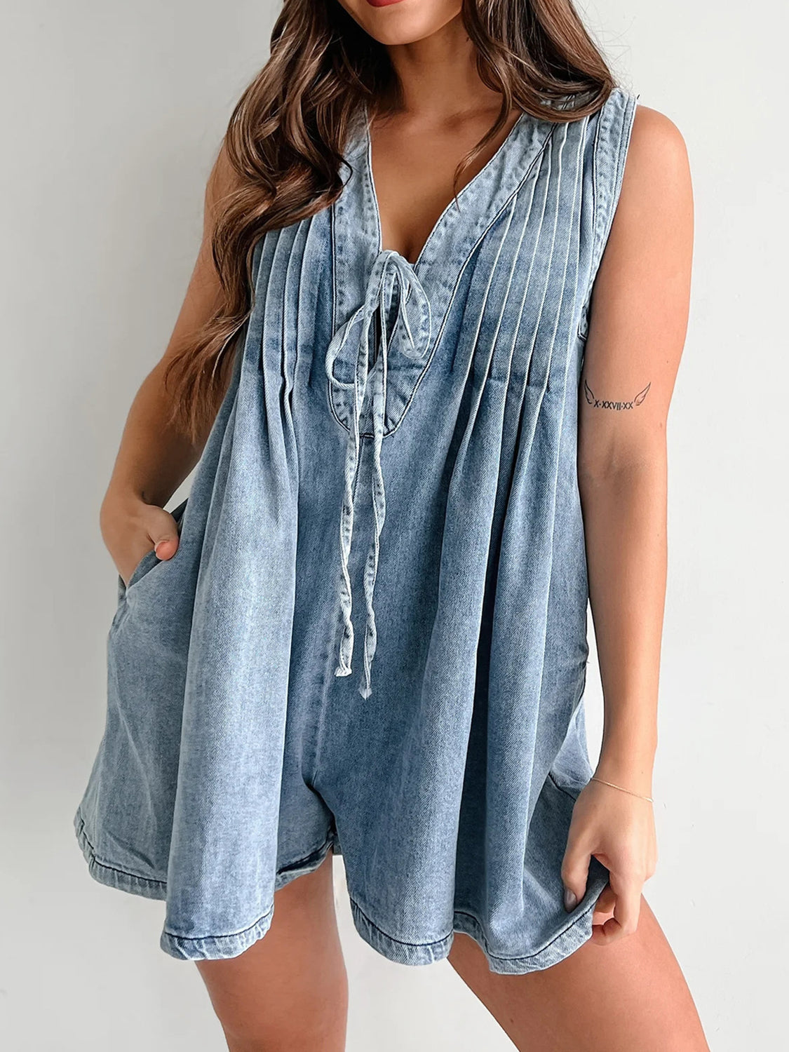 Tied Romper with Pockets.