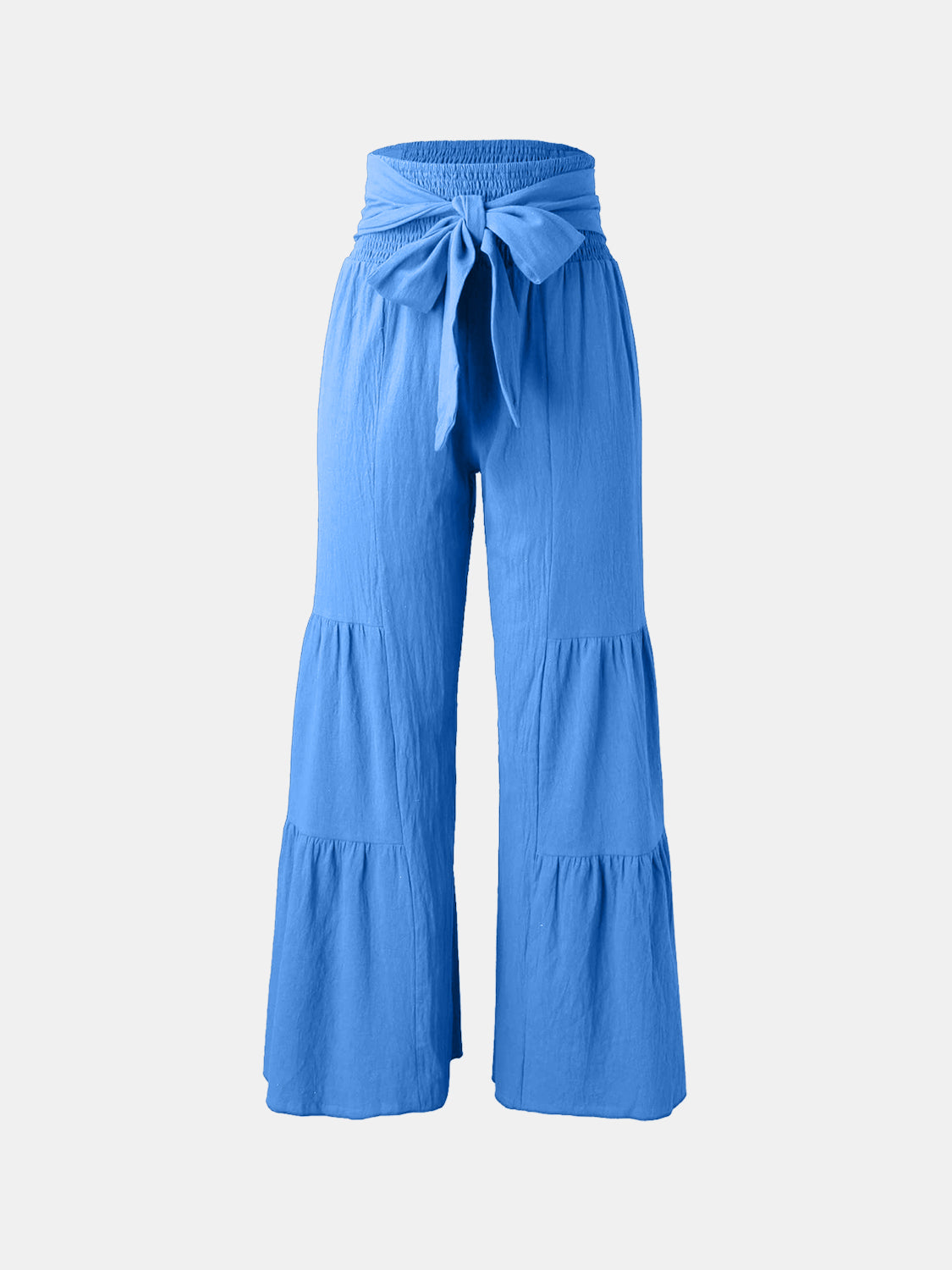 Tied ruched wide leg pants, opaque.