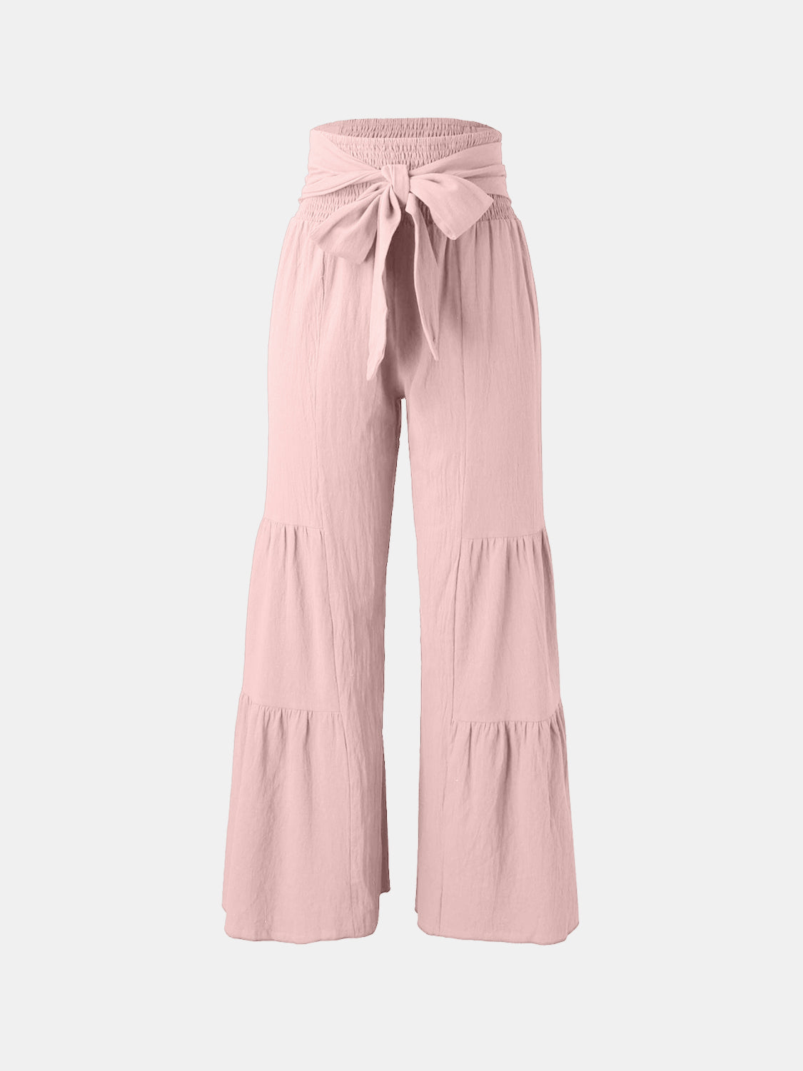 Tied ruched wide leg pants, opaque.