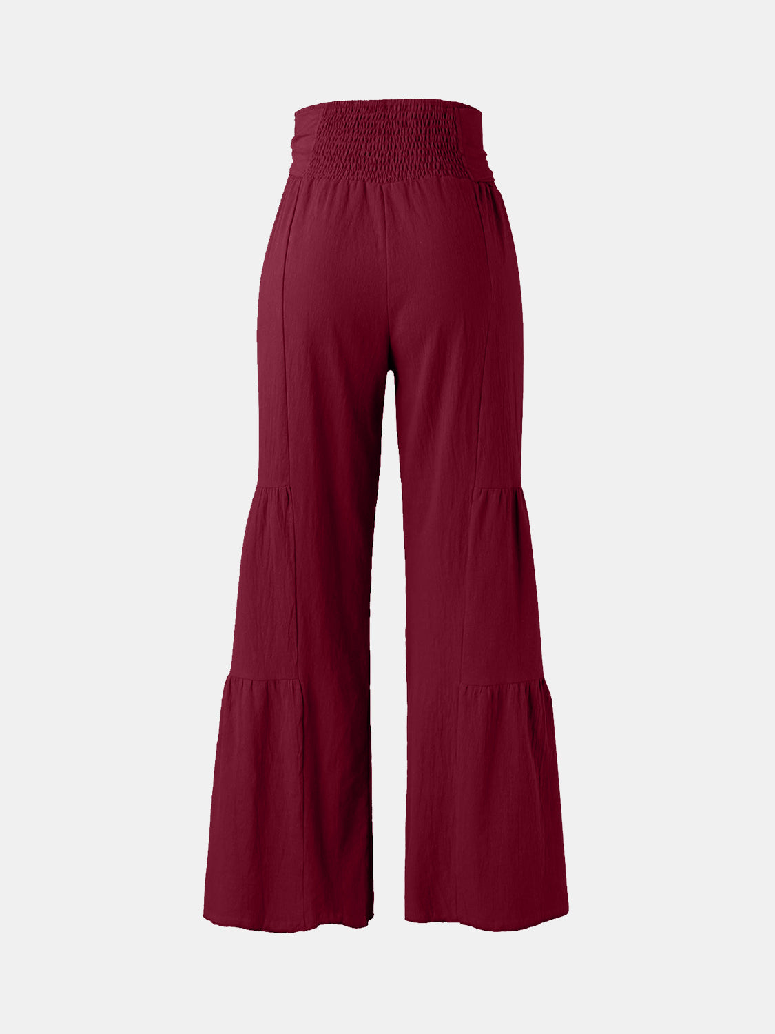 Tied ruched wide leg pants, opaque.