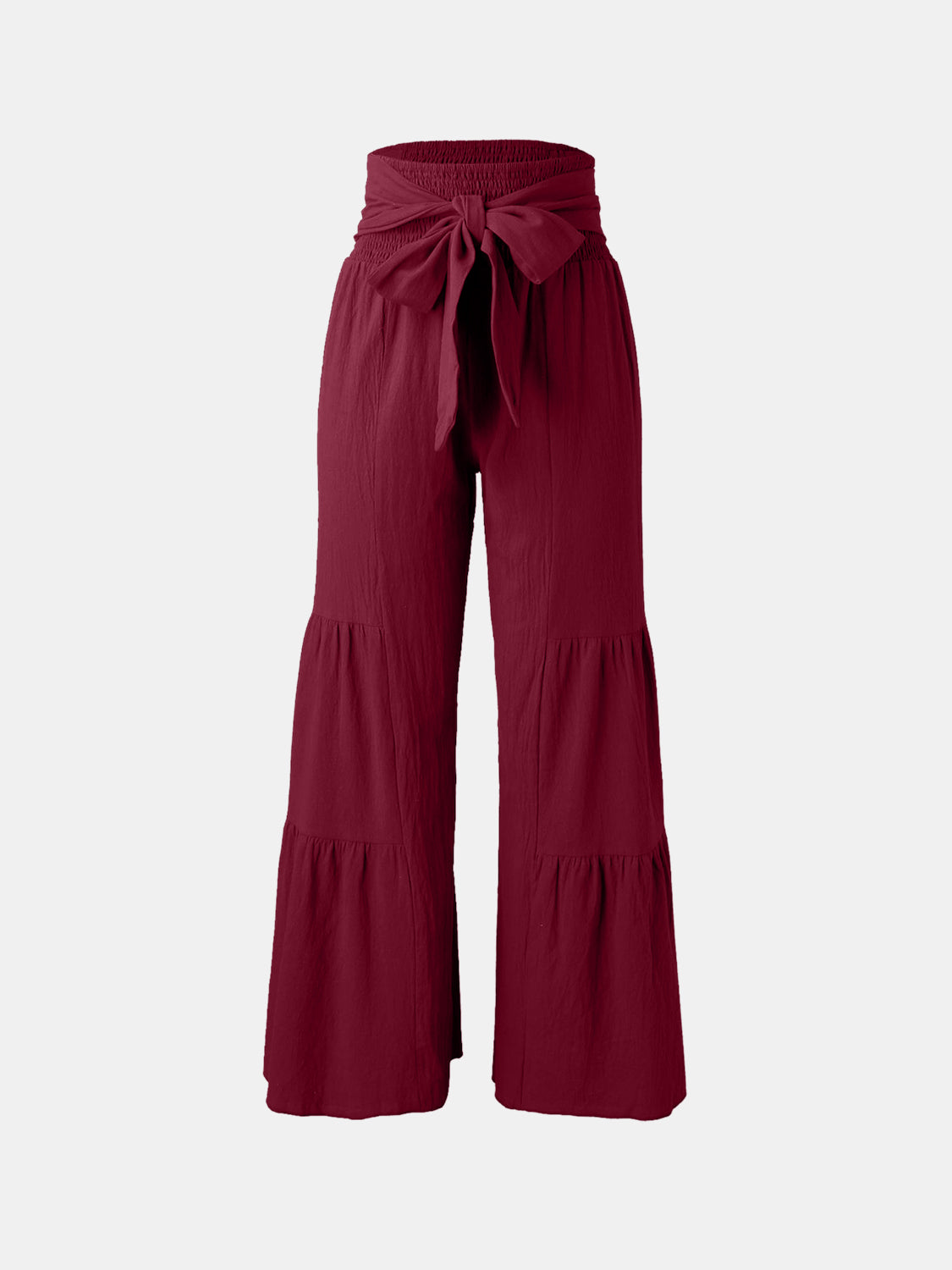 Tied ruched wide leg pants, opaque.