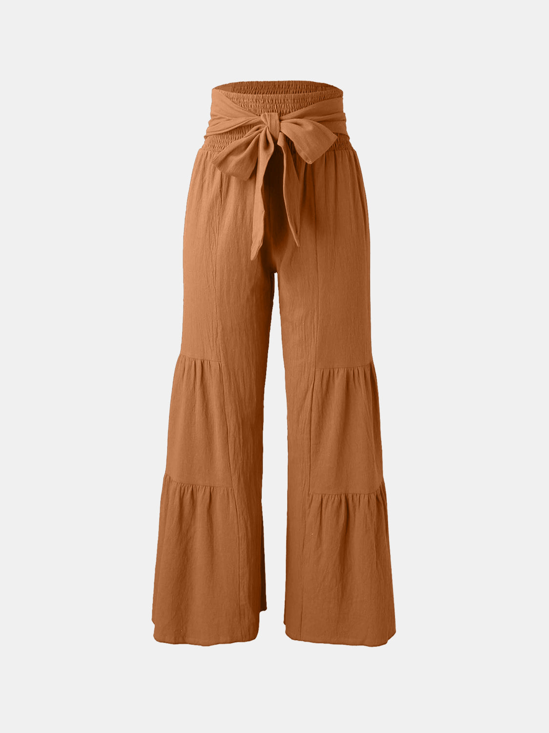 Tied ruched wide leg pants, opaque.