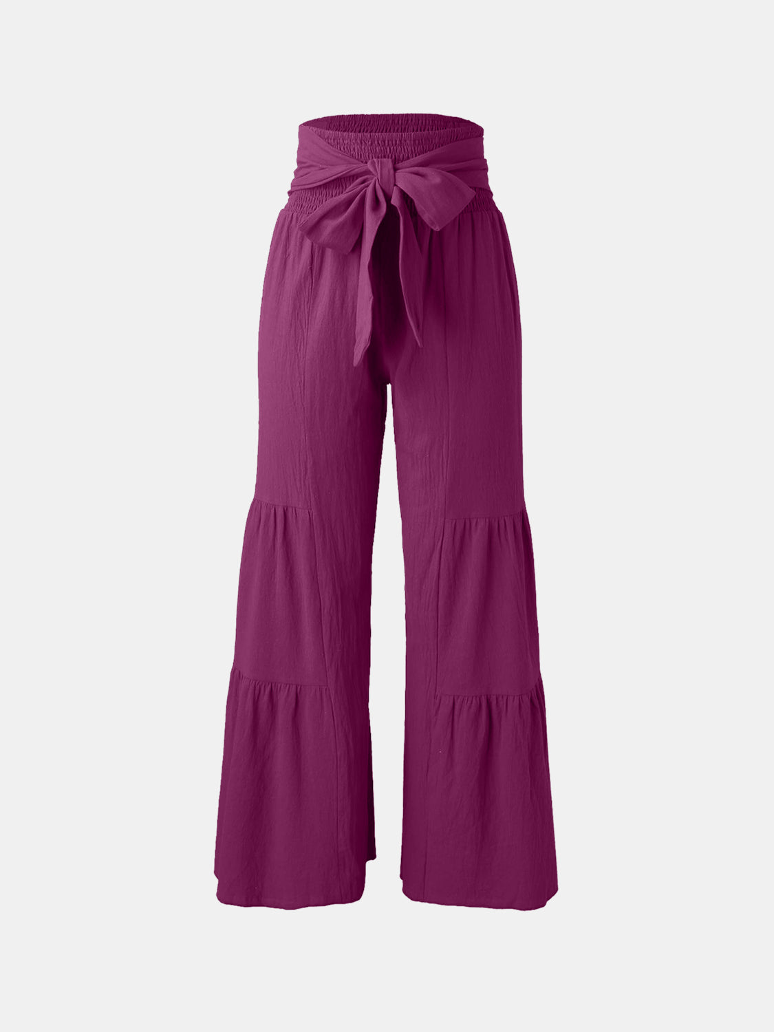 Tied ruched wide leg pants, opaque.