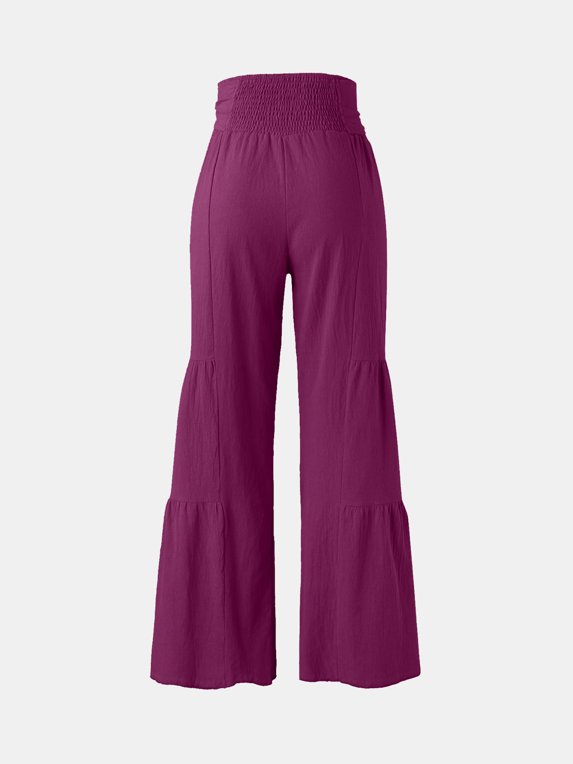 Tied ruched wide leg pants, opaque.