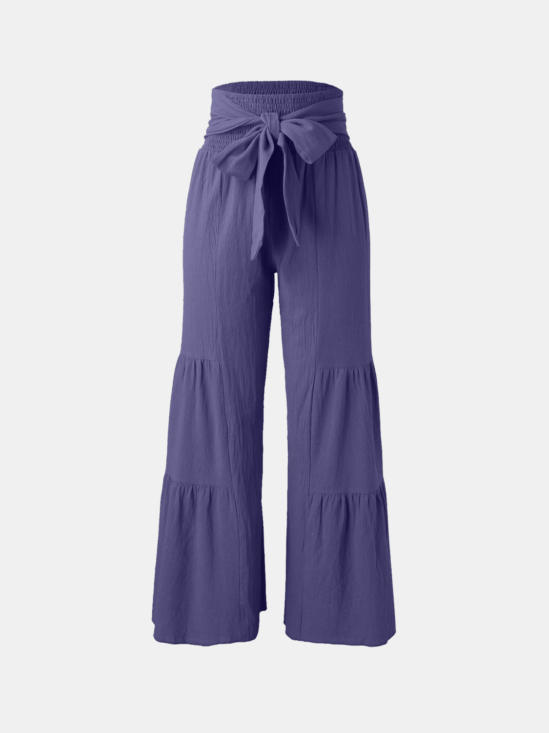 Tied ruched wide leg pants, opaque.