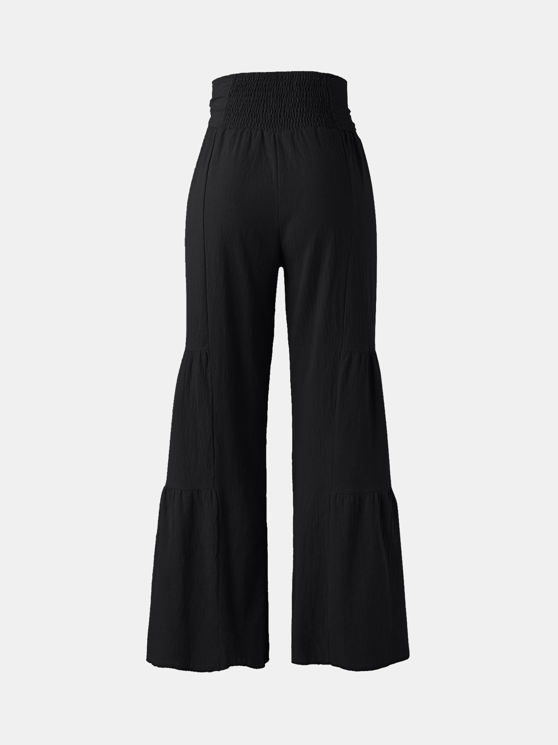 Tied ruched wide leg pants, opaque.