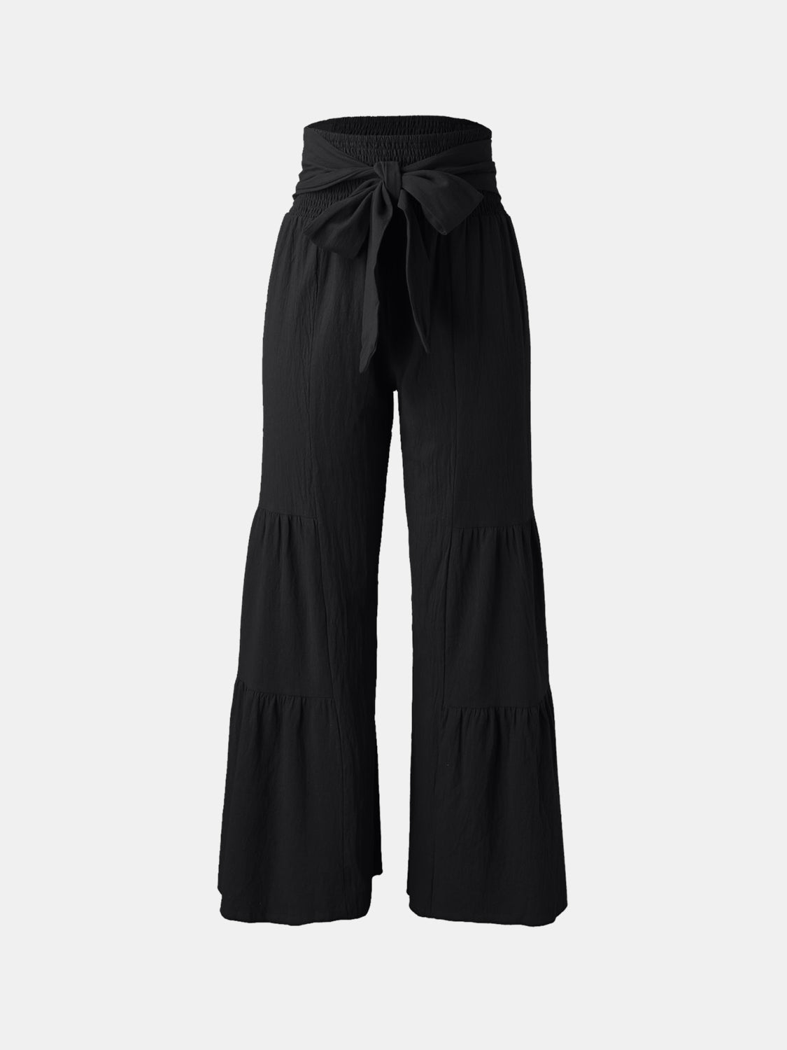 Tied ruched wide leg pants, opaque.