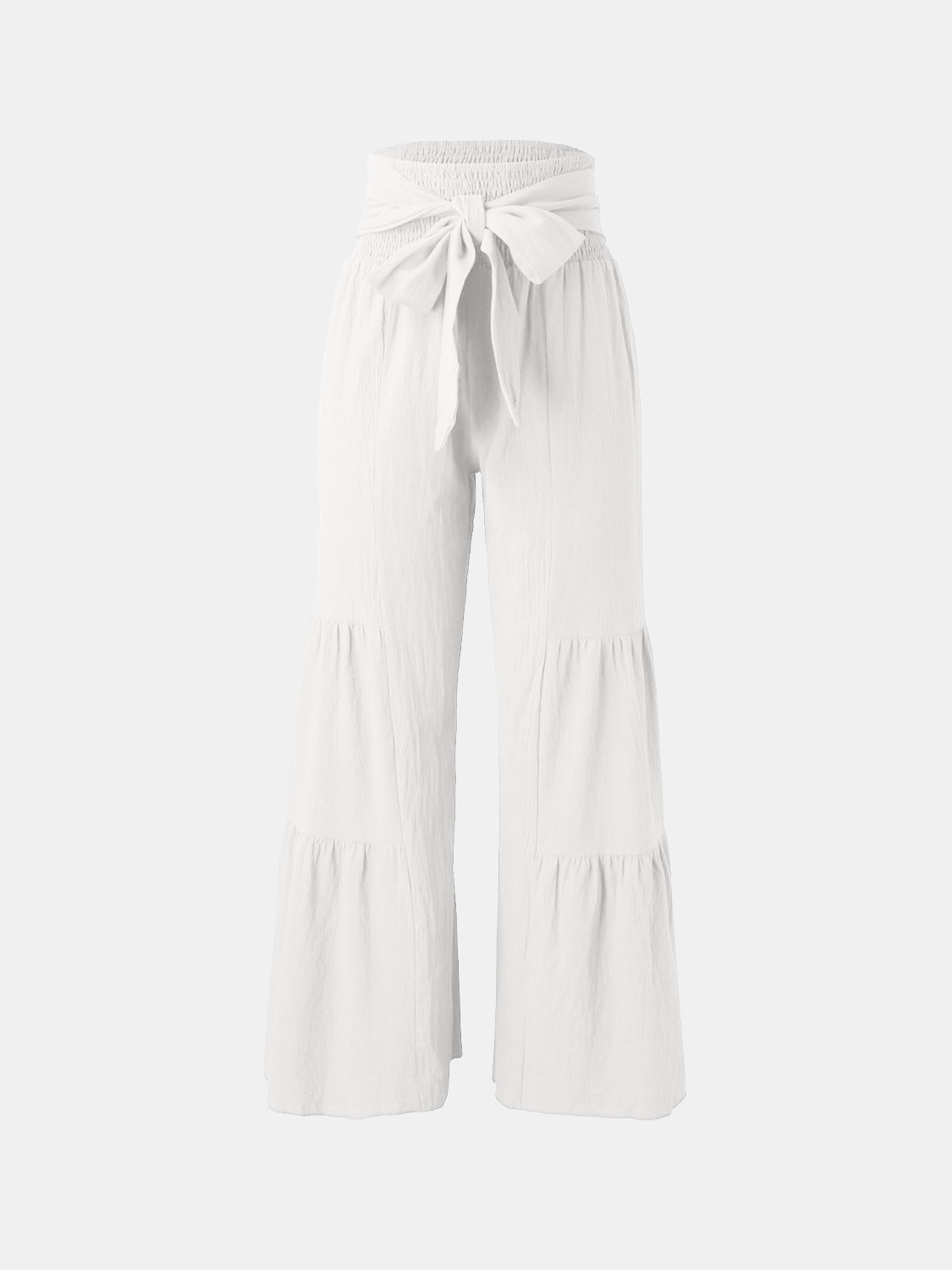 Tied ruched wide leg pants, opaque.