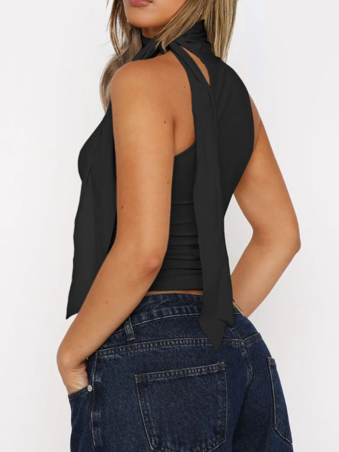 Tied solid color cami, slightly stretchy.