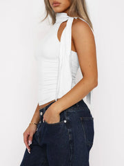 Tied solid color cami, slightly stretchy.