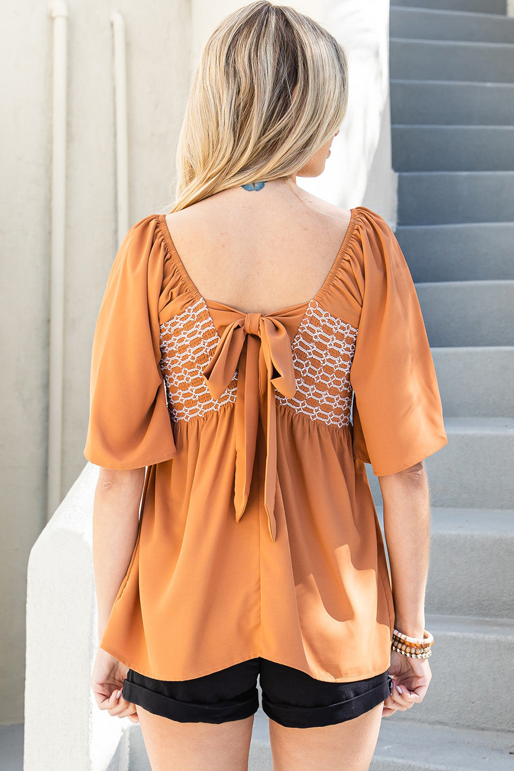 Tied Square Neck Half Sleeve Blouse.