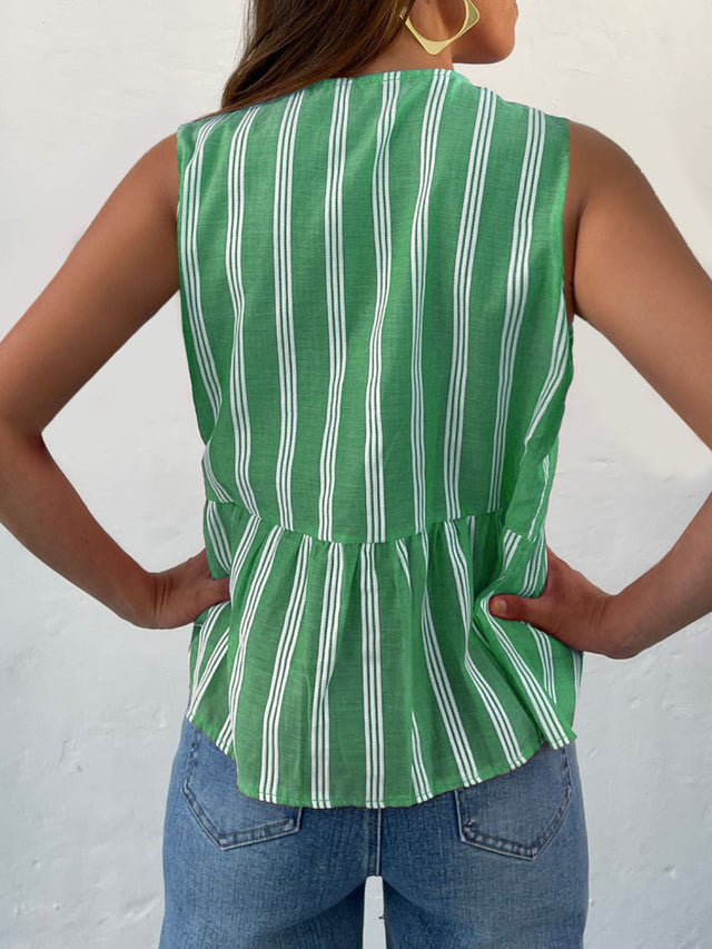 Tied striped round neck tank, opaque.