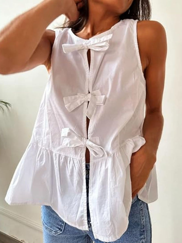 Tied striped round neck tank, opaque.