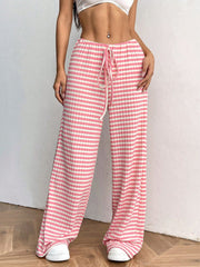 Tied striped wide leg pants, opaque.