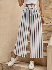 Tied striped wide leg pants, opaque.
