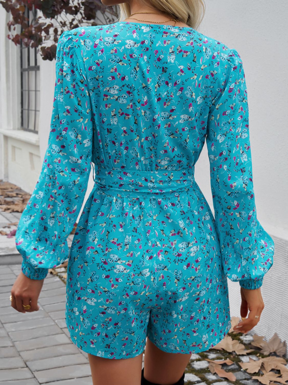 Tied Surplice Long Sleeve Romper.