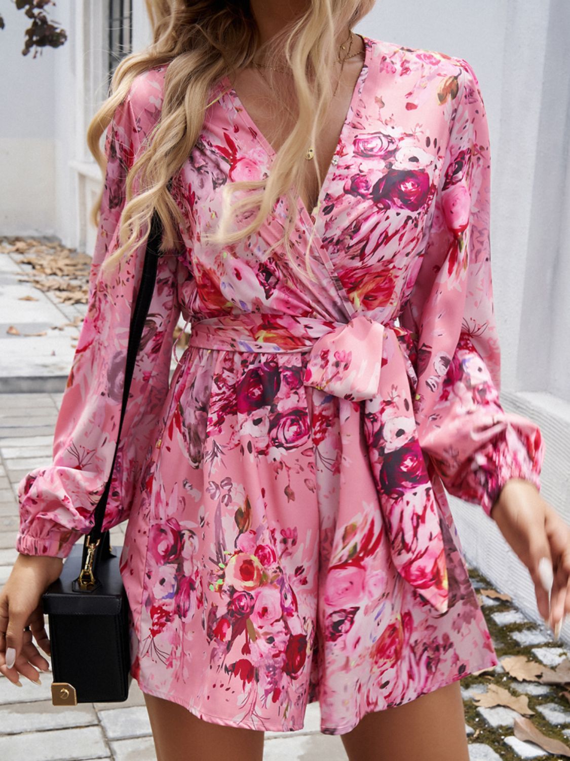 Tied Surplice Long Sleeve Romper.