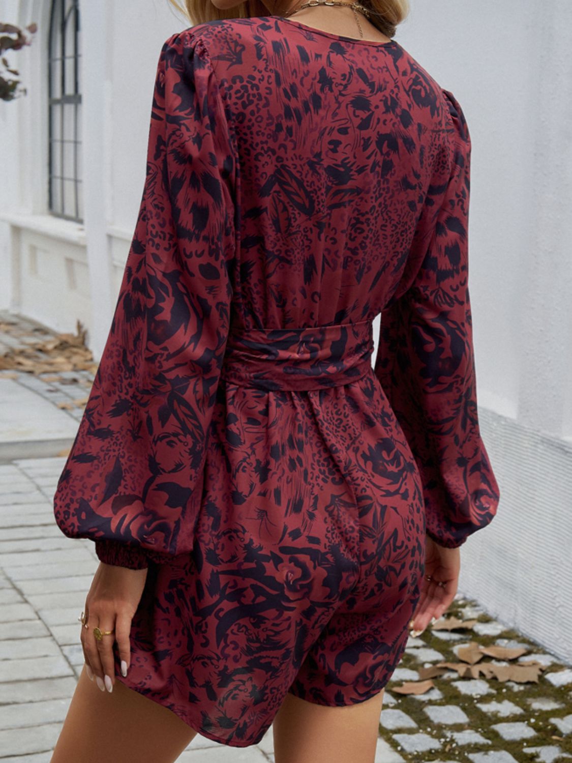 Tied Surplice Long Sleeve Romper.